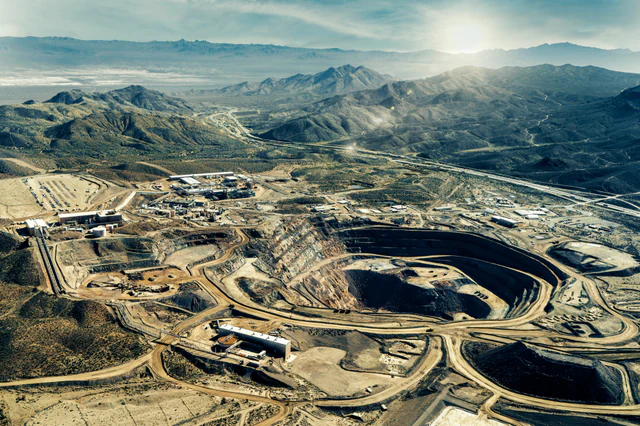 Aerial view of the Mountain Pass rare-earth mine and processing facility in California