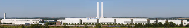Panoramic exterior view of the Volkswagen automobile factory at Mosel near Zwickau, Germany.